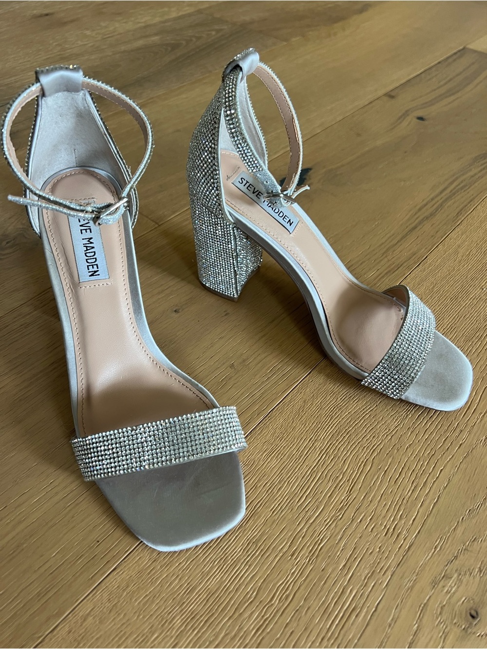 Steve Madden Silver Rhinestone Block Heel Sandals